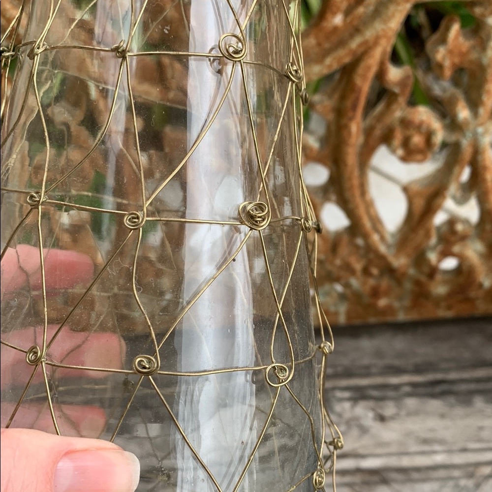 Vintage Glass Vase with Gold Wire Netting - Picture 7 of 8